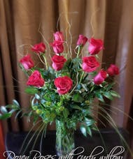 Tall Dozen Red Roses with Curly willow