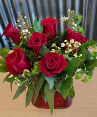 Half Dozen Red Rose with Filler in red vase